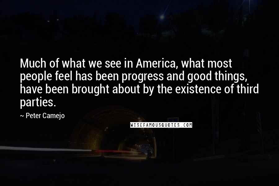 Peter Camejo Quotes: Much of what we see in America, what most people feel has been progress and good things, have been brought about by the existence of third parties.