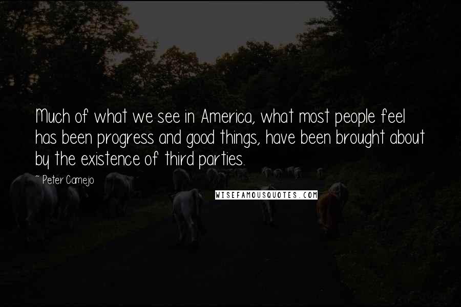 Peter Camejo Quotes: Much of what we see in America, what most people feel has been progress and good things, have been brought about by the existence of third parties.