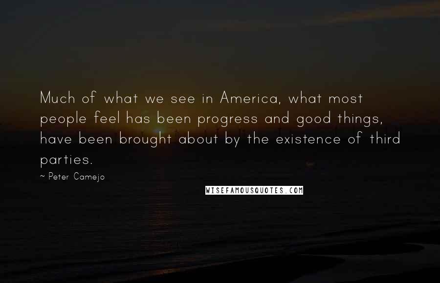 Peter Camejo Quotes: Much of what we see in America, what most people feel has been progress and good things, have been brought about by the existence of third parties.