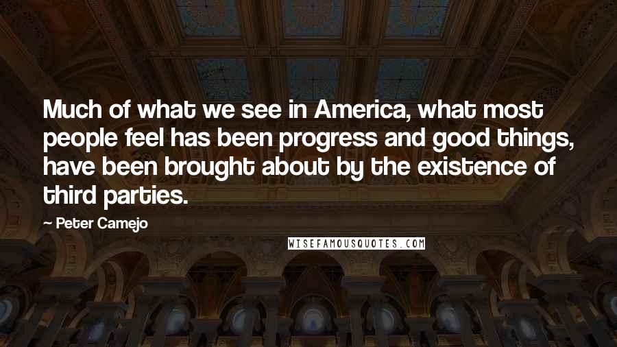 Peter Camejo Quotes: Much of what we see in America, what most people feel has been progress and good things, have been brought about by the existence of third parties.