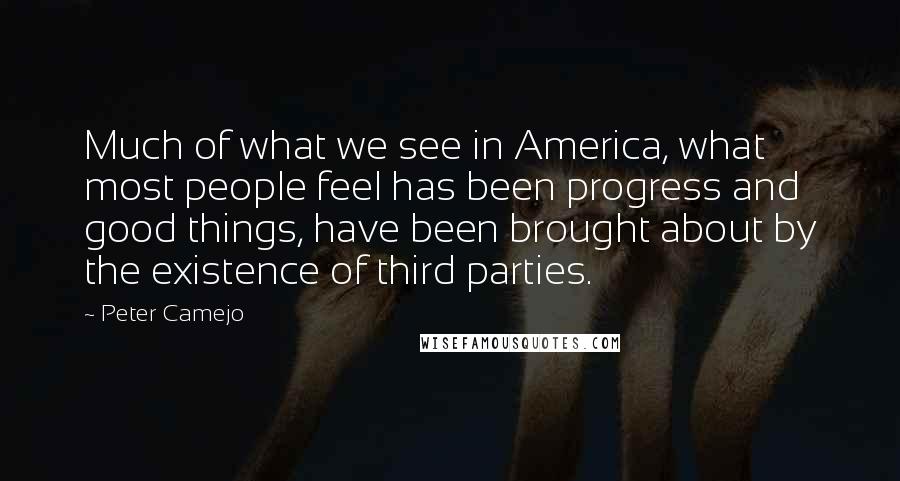 Peter Camejo Quotes: Much of what we see in America, what most people feel has been progress and good things, have been brought about by the existence of third parties.