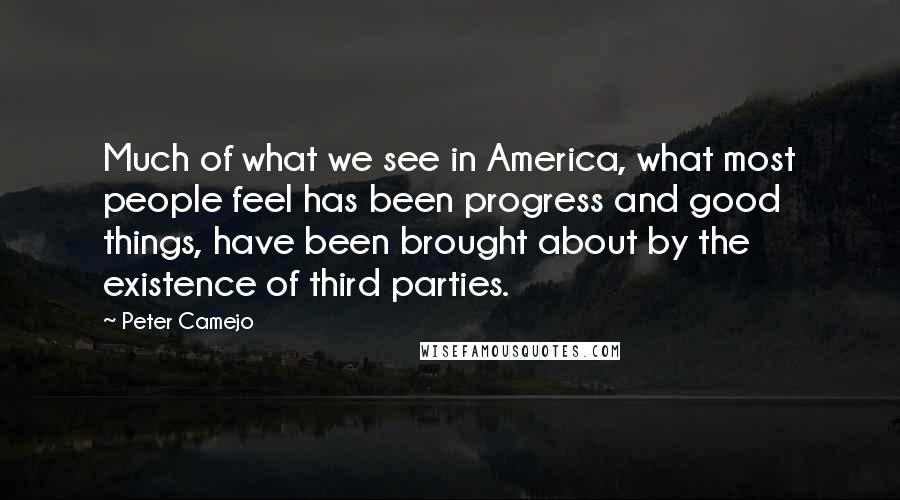 Peter Camejo Quotes: Much of what we see in America, what most people feel has been progress and good things, have been brought about by the existence of third parties.
