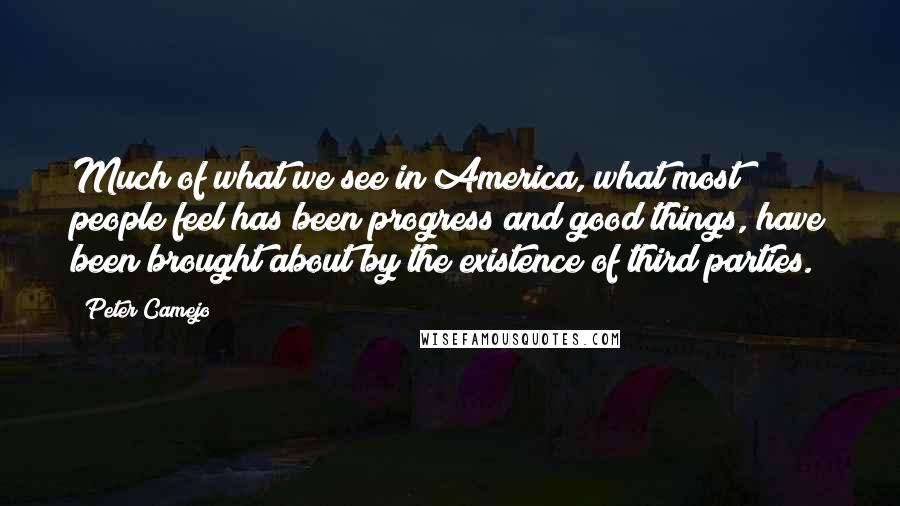 Peter Camejo Quotes: Much of what we see in America, what most people feel has been progress and good things, have been brought about by the existence of third parties.