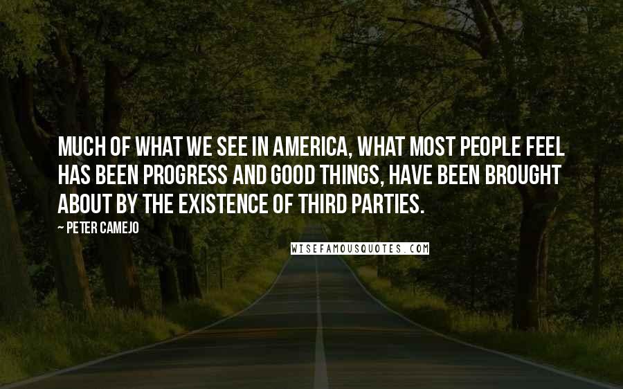 Peter Camejo Quotes: Much of what we see in America, what most people feel has been progress and good things, have been brought about by the existence of third parties.
