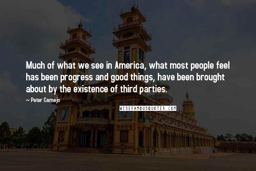 Peter Camejo Quotes: Much of what we see in America, what most people feel has been progress and good things, have been brought about by the existence of third parties.