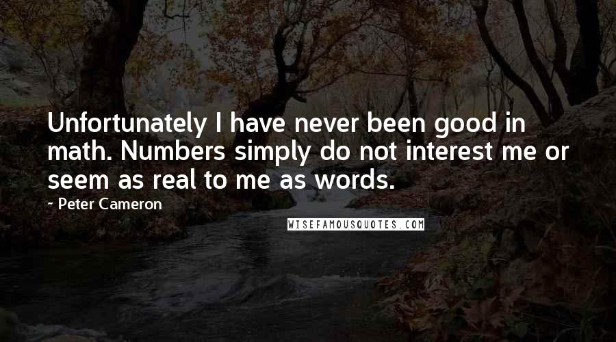 Peter Cameron Quotes: Unfortunately I have never been good in math. Numbers simply do not interest me or seem as real to me as words.