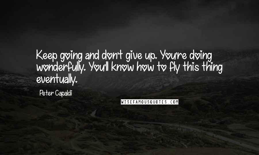Peter Capaldi Quotes: Keep going and don't give up. You're doing wonderfully. You'll know how to fly this thing eventually.