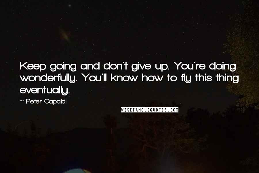 Peter Capaldi Quotes: Keep going and don't give up. You're doing wonderfully. You'll know how to fly this thing eventually.