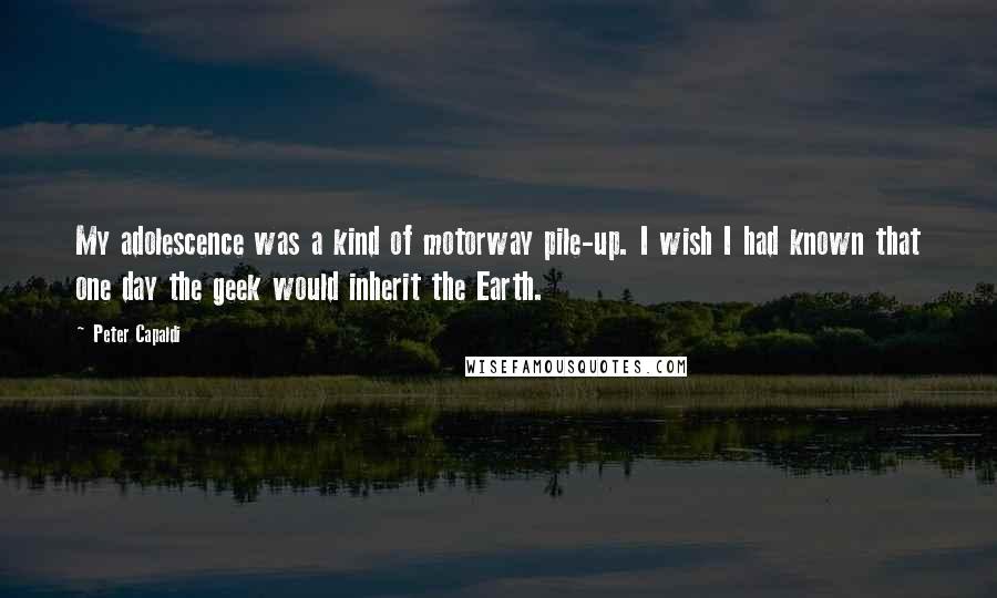 Peter Capaldi Quotes: My adolescence was a kind of motorway pile-up. I wish I had known that one day the geek would inherit the Earth.