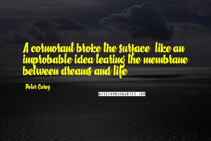 Peter Carey Quotes: A cormorant broke the surface, like an improbable idea tearing the membrane between dreams and life.