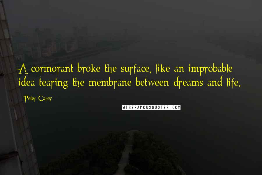 Peter Carey Quotes: A cormorant broke the surface, like an improbable idea tearing the membrane between dreams and life.