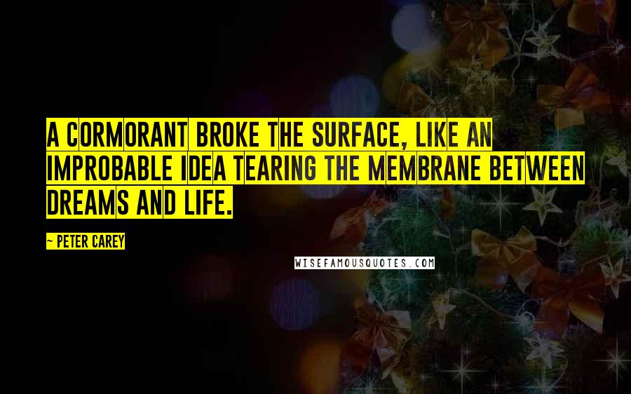 Peter Carey Quotes: A cormorant broke the surface, like an improbable idea tearing the membrane between dreams and life.