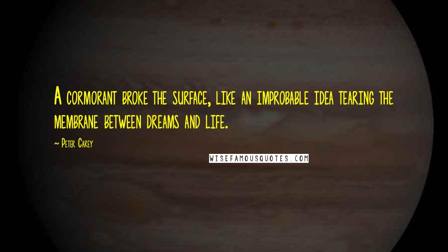 Peter Carey Quotes: A cormorant broke the surface, like an improbable idea tearing the membrane between dreams and life.