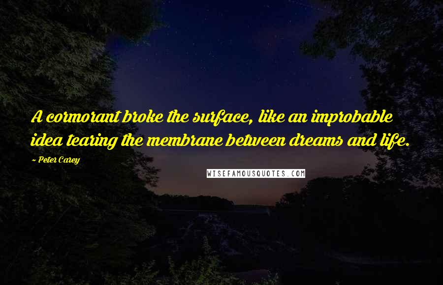 Peter Carey Quotes: A cormorant broke the surface, like an improbable idea tearing the membrane between dreams and life.