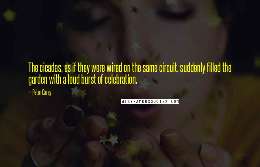 Peter Carey Quotes: The cicadas, as if they were wired on the same circuit, suddenly filled the garden with a loud burst of celebration.