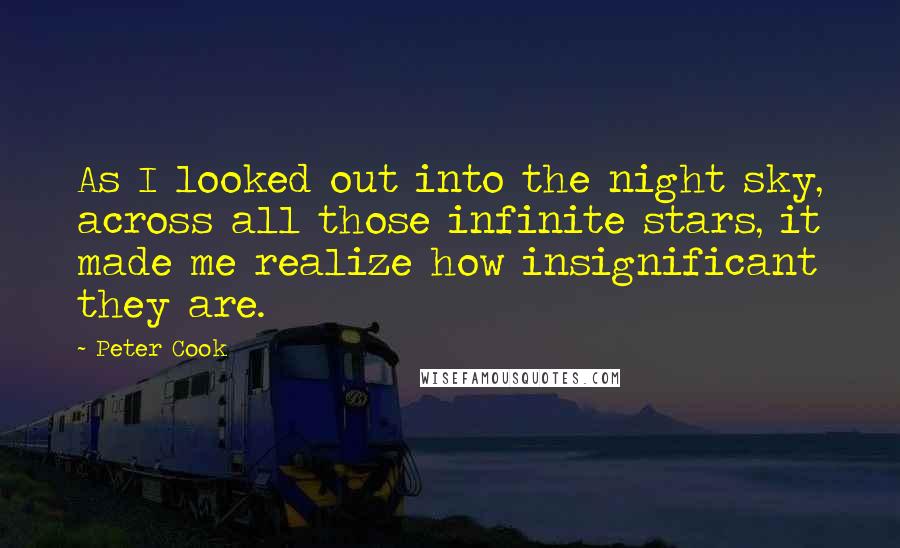 Peter Cook Quotes: As I looked out into the night sky, across all those infinite stars, it made me realize how insignificant they are.