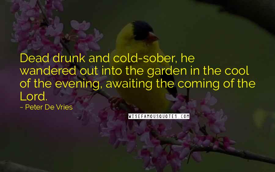 Peter De Vries Quotes: Dead drunk and cold-sober, he wandered out into the garden in the cool of the evening, awaiting the coming of the Lord.