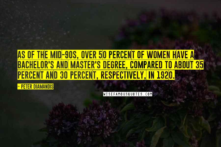 Peter Diamandis Quotes: As of the mid-90s, over 50 percent of women have a bachelor's and master's degree, compared to about 35 percent and 30 percent, respectively, in 1920.