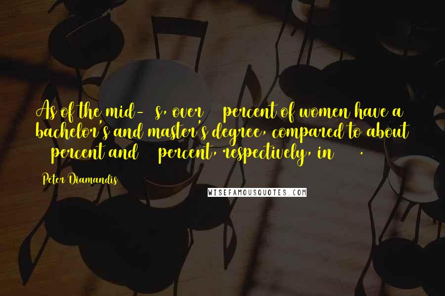 Peter Diamandis Quotes: As of the mid-90s, over 50 percent of women have a bachelor's and master's degree, compared to about 35 percent and 30 percent, respectively, in 1920.