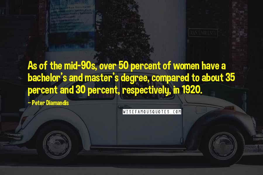Peter Diamandis Quotes: As of the mid-90s, over 50 percent of women have a bachelor's and master's degree, compared to about 35 percent and 30 percent, respectively, in 1920.