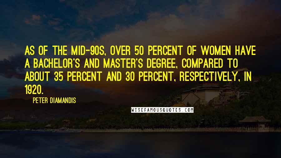 Peter Diamandis Quotes: As of the mid-90s, over 50 percent of women have a bachelor's and master's degree, compared to about 35 percent and 30 percent, respectively, in 1920.