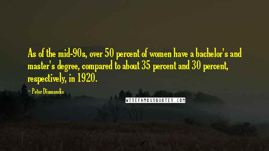 Peter Diamandis Quotes: As of the mid-90s, over 50 percent of women have a bachelor's and master's degree, compared to about 35 percent and 30 percent, respectively, in 1920.