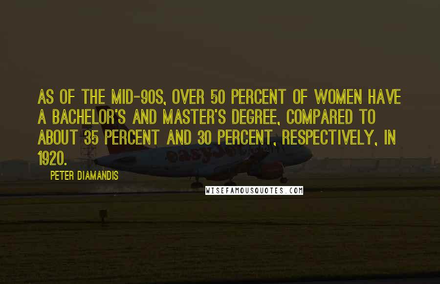 Peter Diamandis Quotes: As of the mid-90s, over 50 percent of women have a bachelor's and master's degree, compared to about 35 percent and 30 percent, respectively, in 1920.