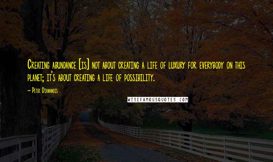 Peter Diamandis Quotes: Creating abundance [is] not about creating a life of luxury for everybody on this planet; it's about creating a life of possibility.