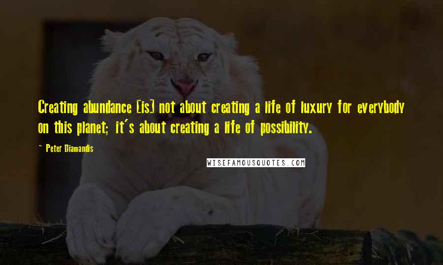 Peter Diamandis Quotes: Creating abundance [is] not about creating a life of luxury for everybody on this planet; it's about creating a life of possibility.