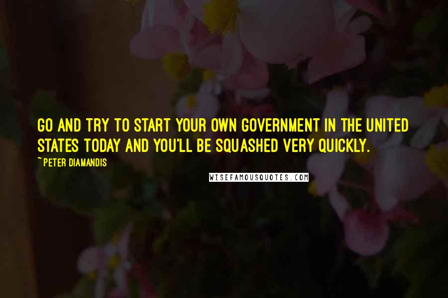 Peter Diamandis Quotes: Go and try to start your own government in the United States today and you'll be squashed very quickly.