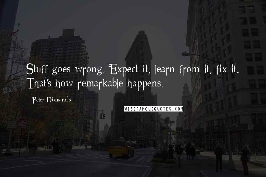 Peter Diamandis Quotes: Stuff goes wrong. Expect it, learn from it, fix it. That's how remarkable happens.