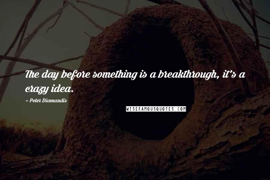 Peter Diamandis Quotes: The day before something is a breakthrough, it's a crazy idea.