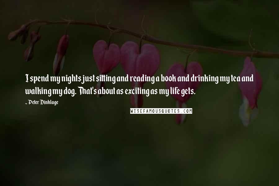 Peter Dinklage Quotes: I spend my nights just sitting and reading a book and drinking my tea and walking my dog. That's about as exciting as my life gets.