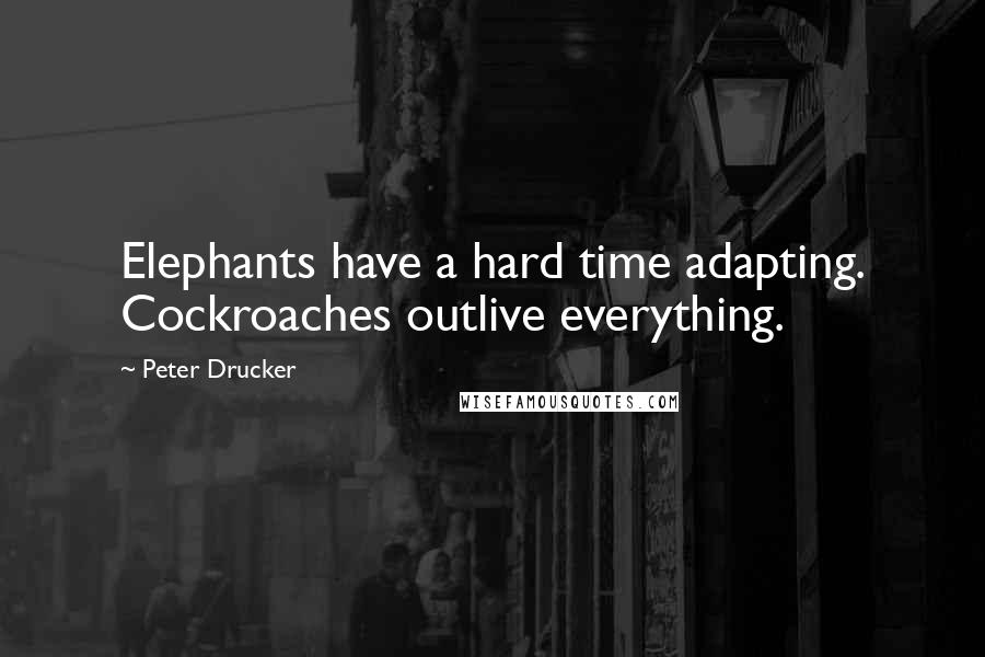 Peter Drucker Quotes: Elephants have a hard time adapting. Cockroaches outlive everything.