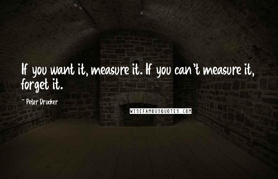 Peter Drucker Quotes: If you want it, measure it. If you can't measure it, forget it.