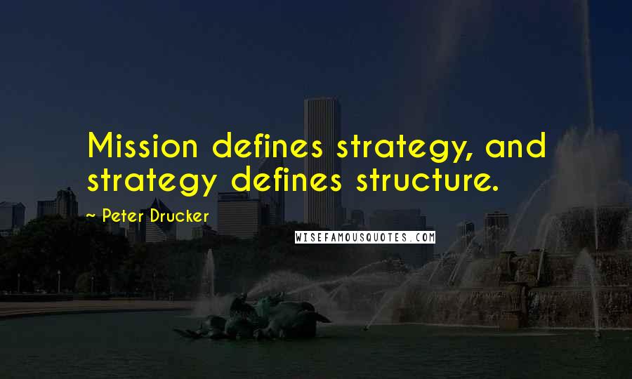 Peter Drucker Quotes: Mission defines strategy, and strategy defines structure.