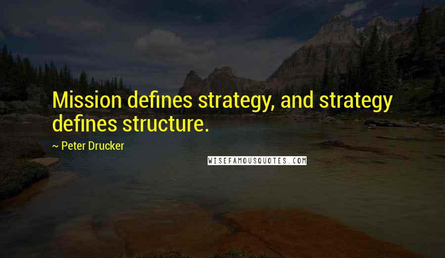 Peter Drucker Quotes: Mission defines strategy, and strategy defines structure.