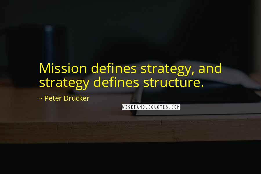 Peter Drucker Quotes: Mission defines strategy, and strategy defines structure.