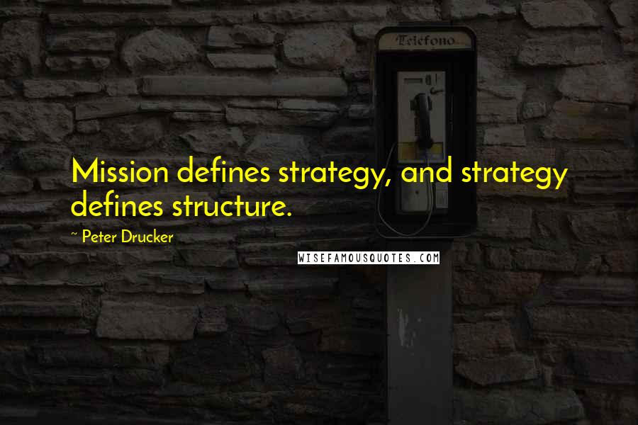 Peter Drucker Quotes: Mission defines strategy, and strategy defines structure.