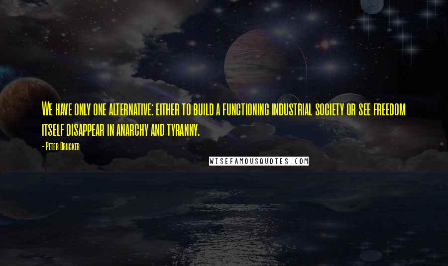 Peter Drucker Quotes: We have only one alternative: either to build a functioning industrial society or see freedom itself disappear in anarchy and tyranny.