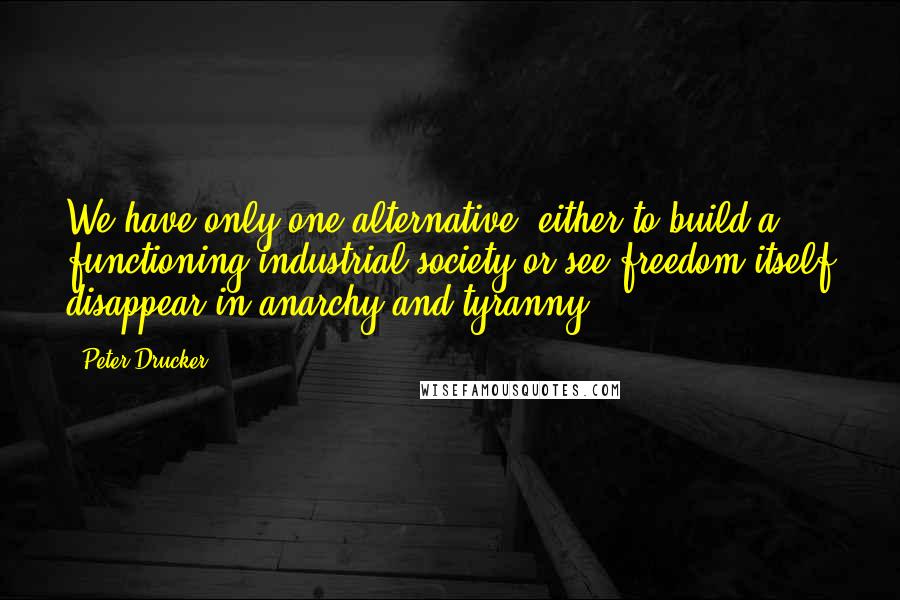 Peter Drucker Quotes: We have only one alternative: either to build a functioning industrial society or see freedom itself disappear in anarchy and tyranny.