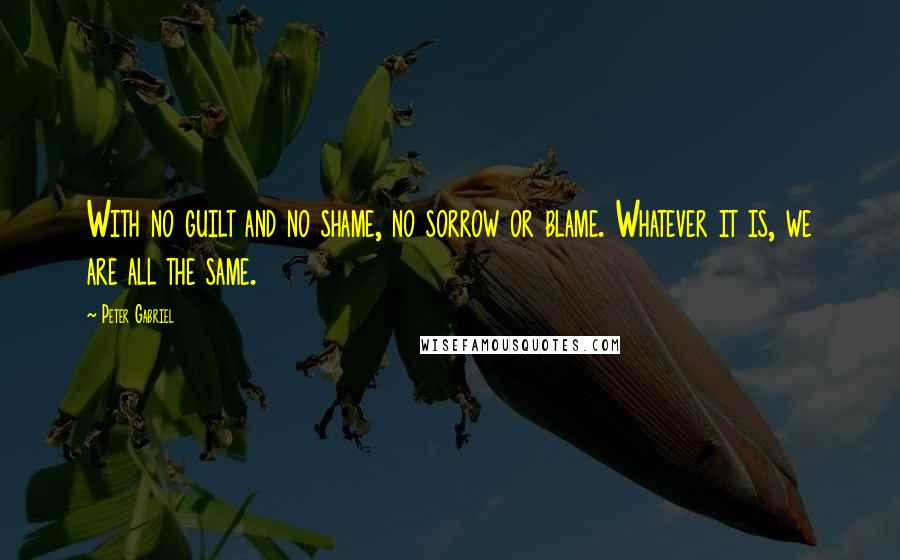 Peter Gabriel Quotes: With no guilt and no shame, no sorrow or blame. Whatever it is, we are all the same.