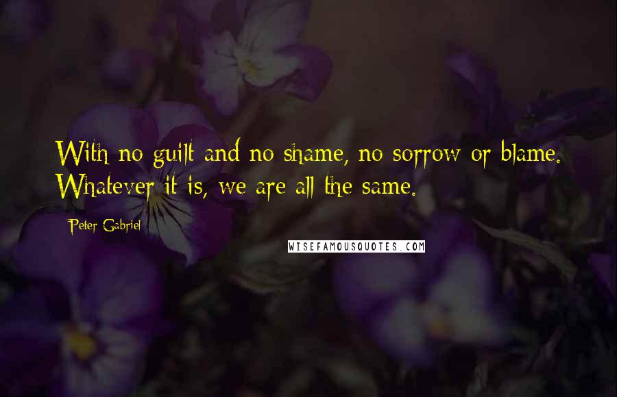 Peter Gabriel Quotes: With no guilt and no shame, no sorrow or blame. Whatever it is, we are all the same.