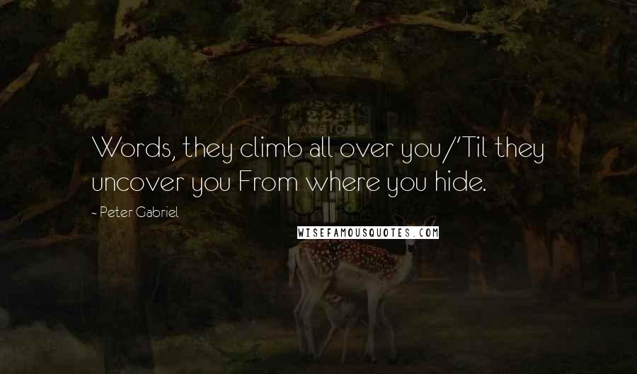 Peter Gabriel Quotes: Words, they climb all over you/'Til they uncover you From where you hide.