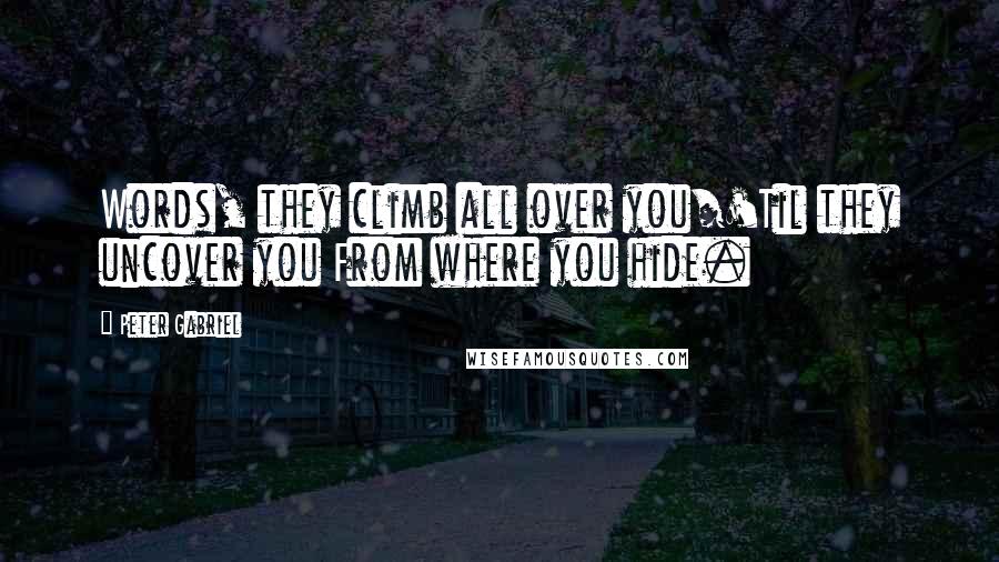 Peter Gabriel Quotes: Words, they climb all over you/'Til they uncover you From where you hide.