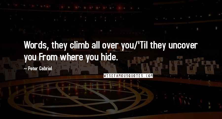 Peter Gabriel Quotes: Words, they climb all over you/'Til they uncover you From where you hide.