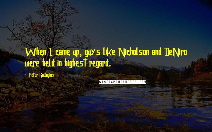 Peter Gallagher Quotes: When I came up, guys like Nicholson and DeNiro were held in highest regard.