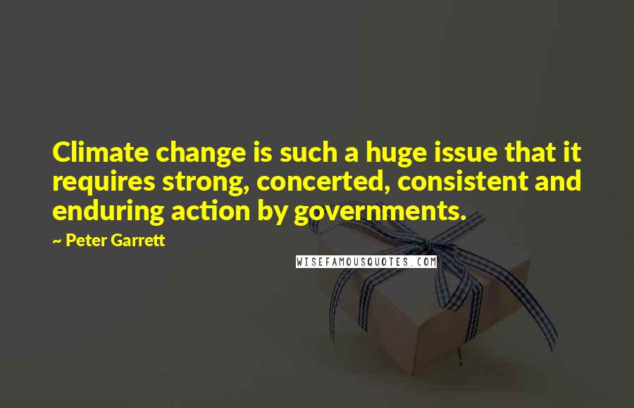 Peter Garrett Quotes: Climate change is such a huge issue that it requires strong, concerted, consistent and enduring action by governments.