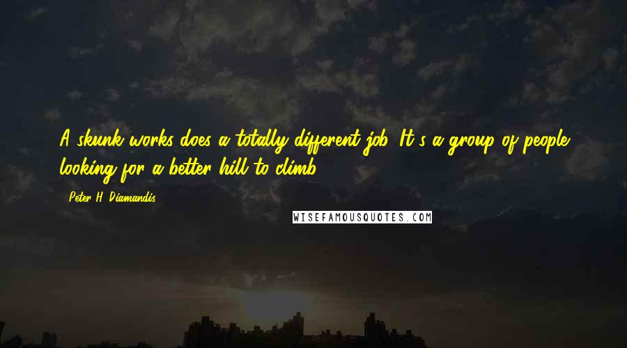 Peter H. Diamandis Quotes: A skunk works does a totally different job. It's a group of people looking for a better hill to climb.