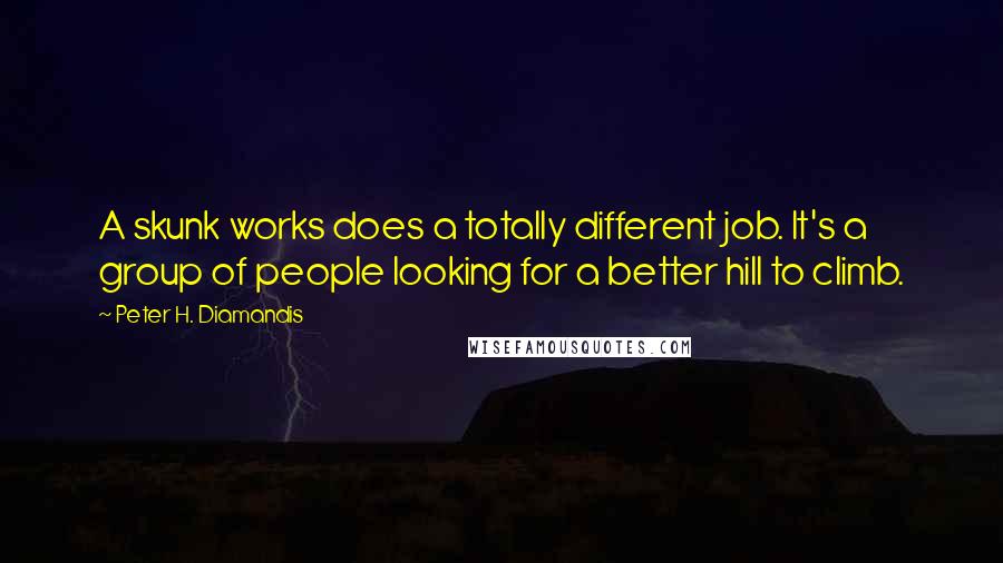 Peter H. Diamandis Quotes: A skunk works does a totally different job. It's a group of people looking for a better hill to climb.